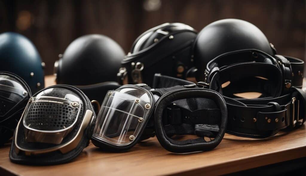 Protective gear in detail. Selection of equestrian equipment
