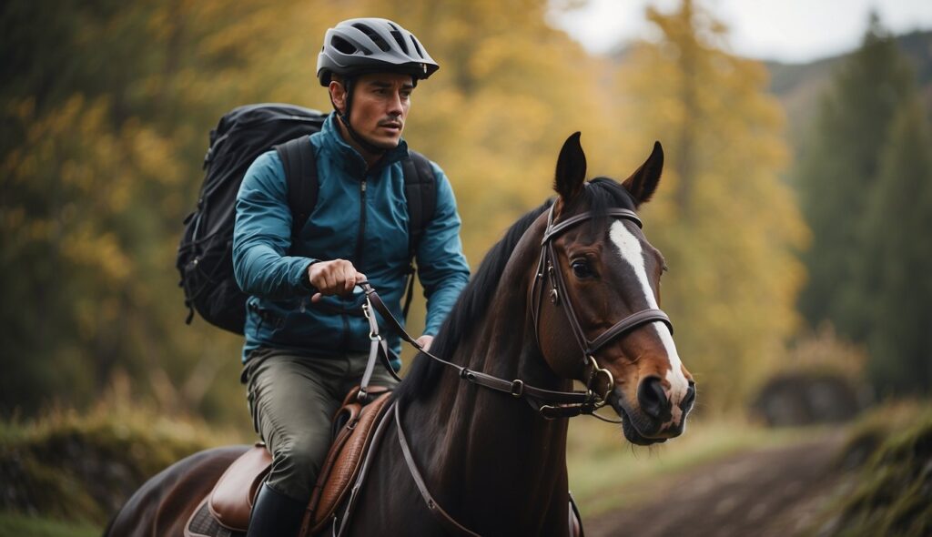 A rider mentally and physically prepares for trail riding, focusing on safety